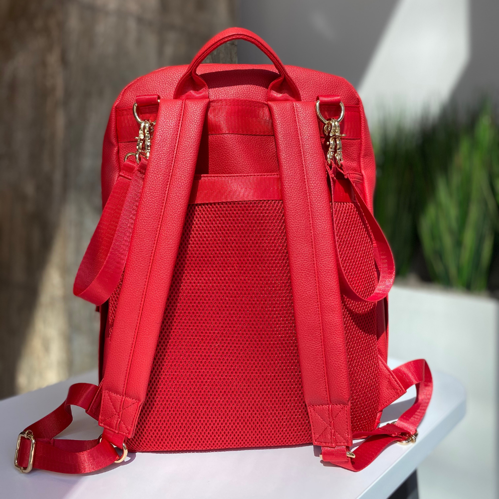 KKB Vegan Leather Diaper Bag Backpack (Carmine)