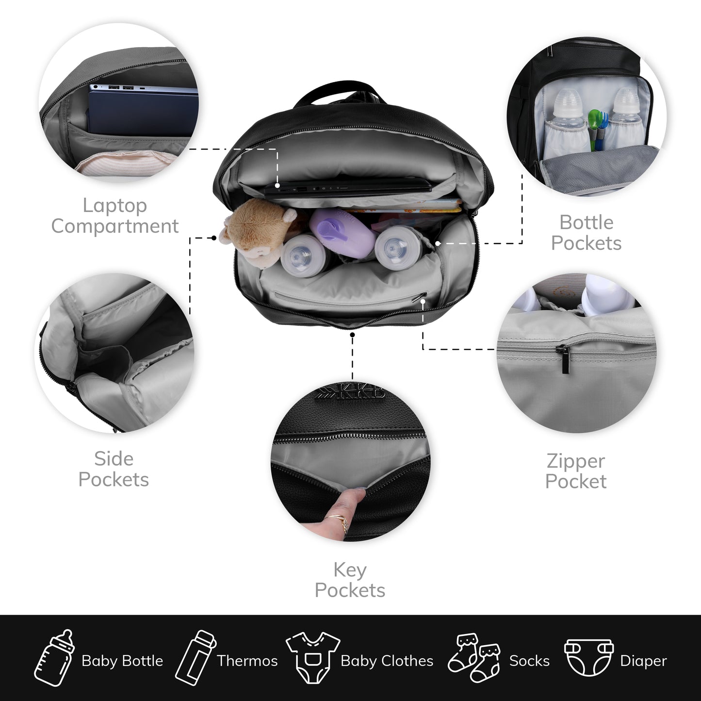 KKB Vegan Leather Diaper Bag Backpack (Blackout)