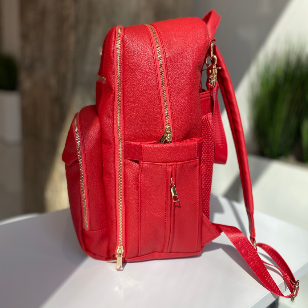 KKB Vegan Leather Diaper Bag Backpack (Carmine)